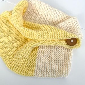 Womens White and Yellow Shoulder Wrap One Size Hand Knit